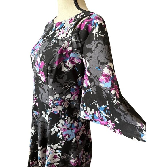 Torrid Black Purple Dress Flower Print Georgette Flutter Sleeve Cutouts Size 18 - Picture 4 of 8